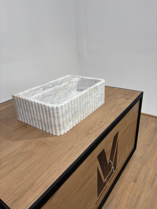 Carrara White Marble Sink (Fluted Exterior)