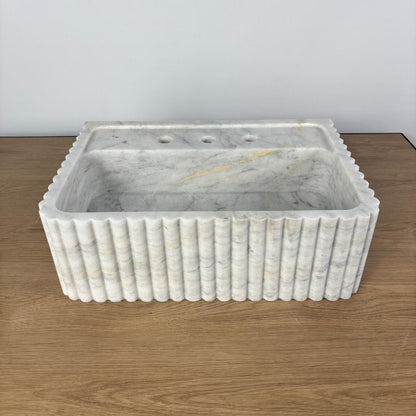 Carrara White Marble Sink (Fluted Exterior)
