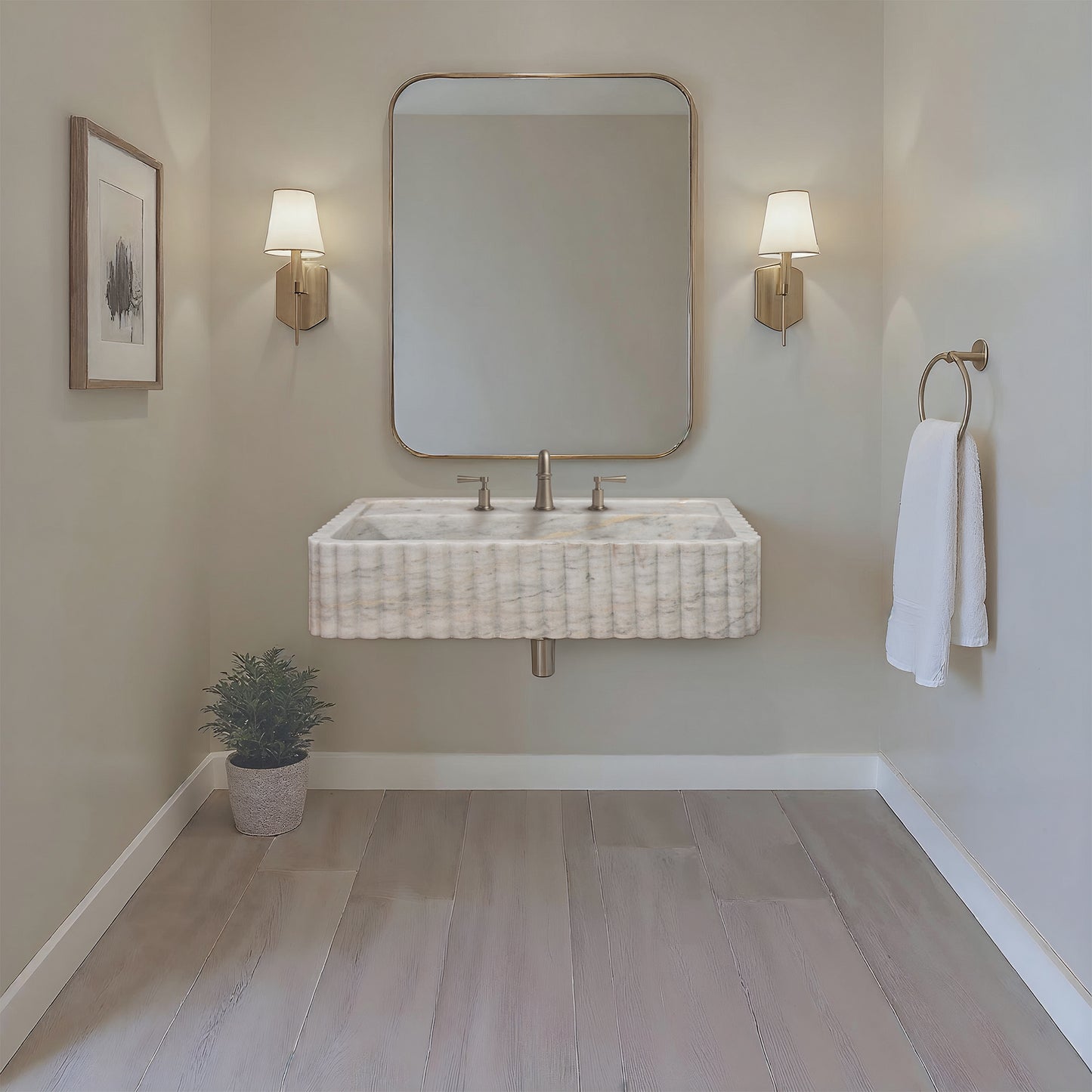 Carrara White Marble Sink (Fluted Exterior)