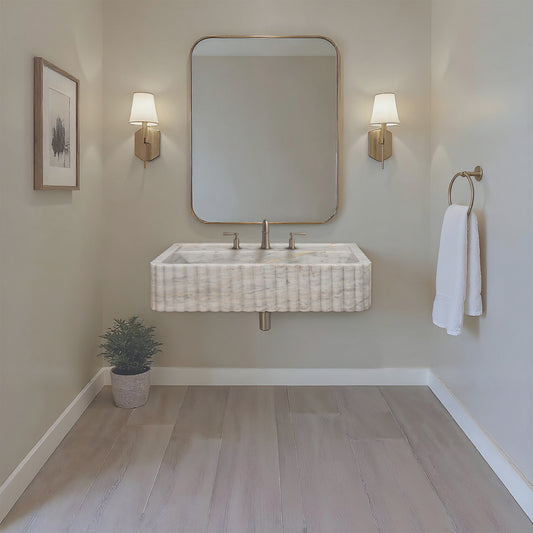 Carrara White Marble Sink (Fluted Exterior)